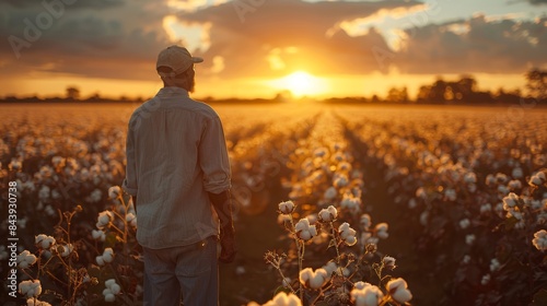 farmer looking over cotton field