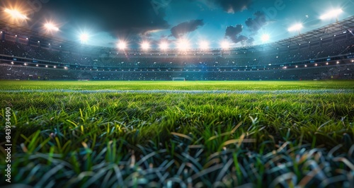 A Close Up View Of A Green Soccer Field At Night