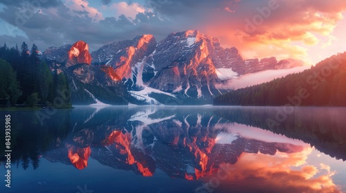 Serene Mountain Sunset Over Reflective Lake Peaks