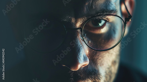 Surprised Man with Glasses in Softly Lit Environment