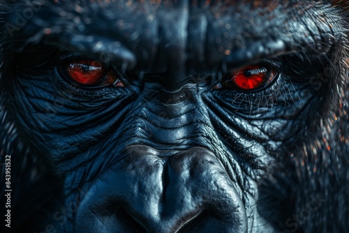 Close-up of Intense Gorilla with Red Eyes