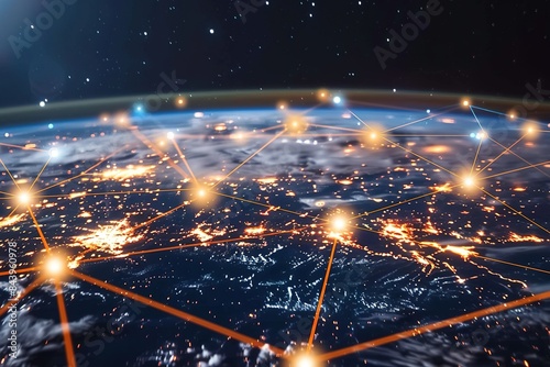 Communication hi tech, mechanical technology and internet worldwide for business. Global world network connected and telecommunication on earth cryptocurrency