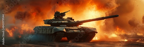 Close up of T80 tank firing its main cannon