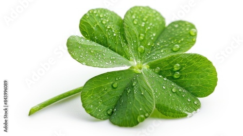 Lucky Charm: Isolated Green Four Leaf Clover on White Background