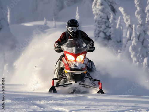 Snowmobile Rider in Action