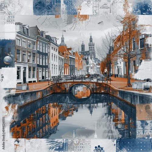 Delft Ceramics and Canals Art Collage