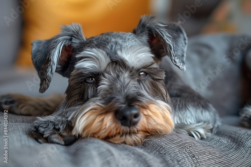 Miniature Schnauzer at Home: Content and Relaxed Pup