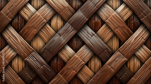 The image is a close-up of a woven wooden basket. The basket is made of thin strips of wood that are woven together in a crisscross pattern.