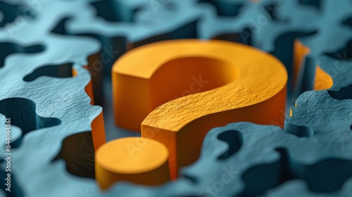 Orange 3D question mark on jigsaw puzzle background implying query or mystery