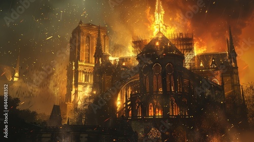 Burning Notre Dame in Paris, generative ai