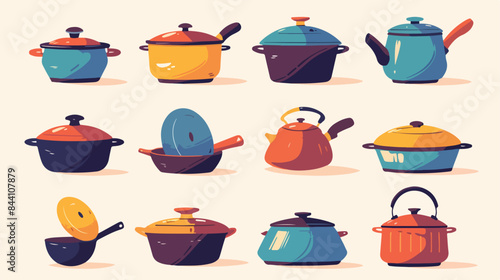 Full set of kitchen cooking pots and pans clipart v