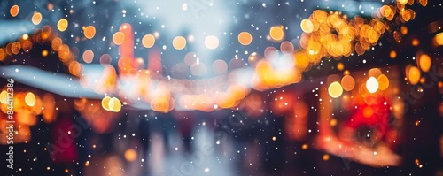 Christmas background - Defocused bokeh Christmas Fair lights on christmas market, Generative AI