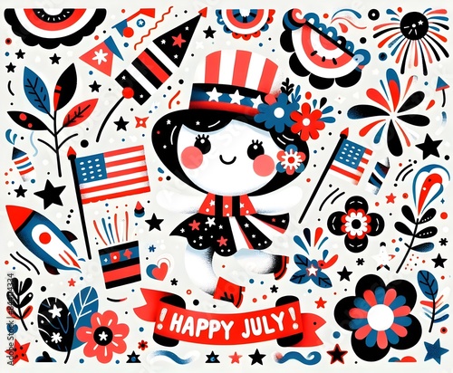 Día de la Independencia, USA, estados Unidos, fiesta, celebración, firework, fuegos artificiales, flag, patriota, colono, americas, ilustración, designio, arte, patriótica, ciudadano, icono, julio