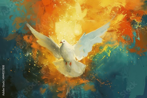 holy spirit dove in flames digital painting of spiritual symbol religious art illustration