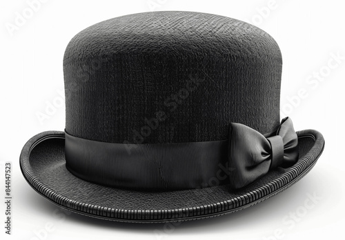 Elegant Black Bowler Hat with Satin Ribbon and Bow Detail - Classic Formal Headwear for Stylish Fashion and Costume Design