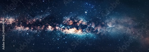 Panoramic view of the Milky Way galaxy filled with stars, glowing nebulae, and cosmic wonders, showcasing the vast beauty of the universe.