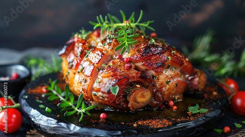 Baked ham pork knuckle Keto friendly food high in fats and proteins