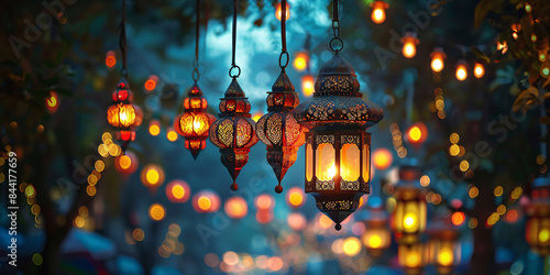 Eid al-Adha illumination featuring traditional lanterns, symbolizing the festive atmosphere and religious significance of the Islamic holiday.