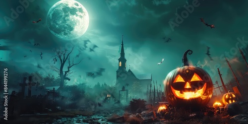 halloween themed cartoon background with pumpkins