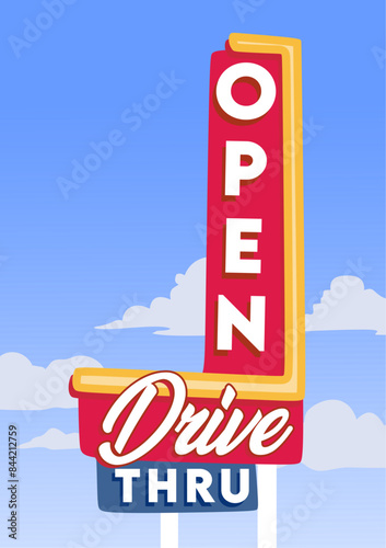 drive thru sign with beautiful blue sky background