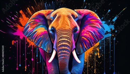 zebra crossing the road, wallpaper elephant at sunset, person in the night, art-inspired image of Elephant set on a black backdrop and with splashes of neon paint