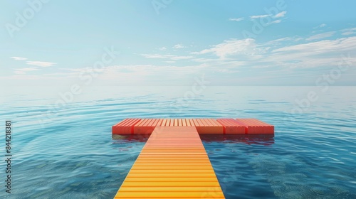 Floating plastic pier on the sea at a summer beach
