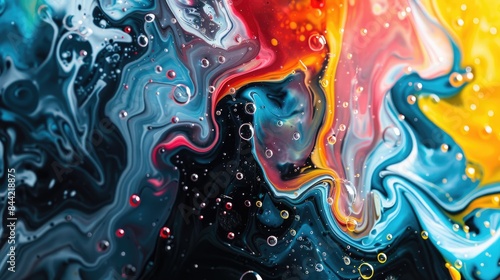 Abstract background created by blending colorful oil and liquid paints photographed up close