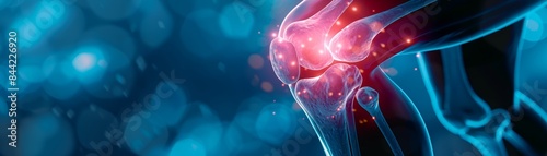 Abstract illustration of a glowing human knee joint.