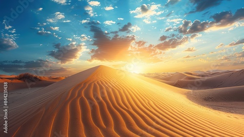 Desert landscape sand dunes background wallpaper. Desert view with wind blowing. 