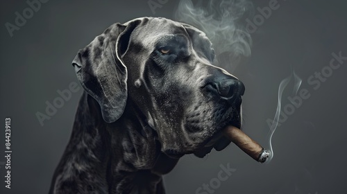 A Surreal Great Dane Dog Smoking a Luxury Cigar in Studio Lighting