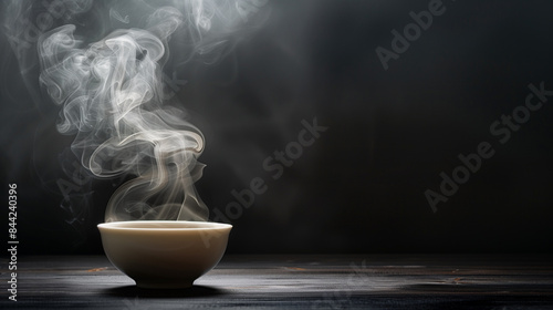 Describe the visual spectacle of steam rising from the surface of the cup, tracing delicate tendrils into the air and filling the room with its rich aroma.