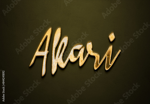 Old gold text effect of name Akari with 3D glossy style Mockup.