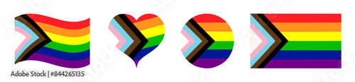 Progress pride flag in various shapes. updated Gay pride flag. vector illustration