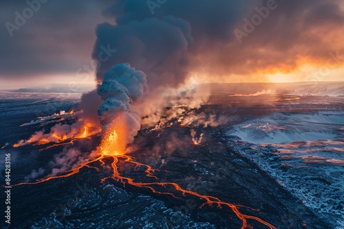 Fresh outburst in Iceland. Volcanic activity in Iceland.