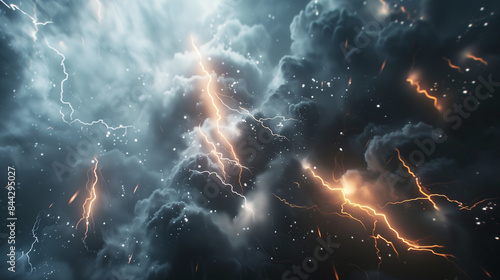 Thunderstorm background, lightning and clouds backdrop