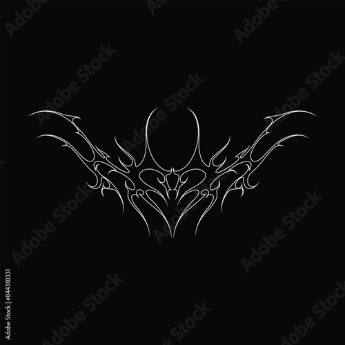 Neo tribal y2k gothic style tattoo. Cyber sigilism heart design. Outline vector illustration