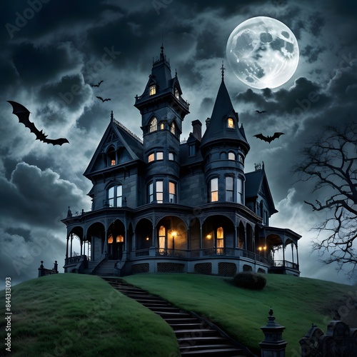 halloween castle with moon