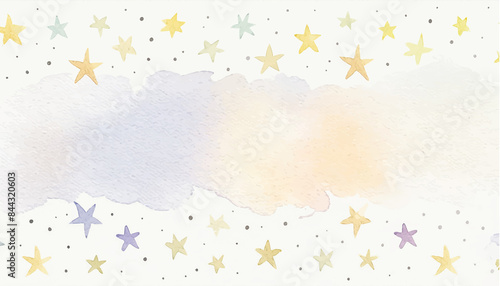 水彩、手描きの星と雲のイメージの背景素材