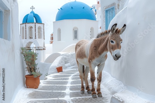portrait of a donkey in the streets of santorini greece