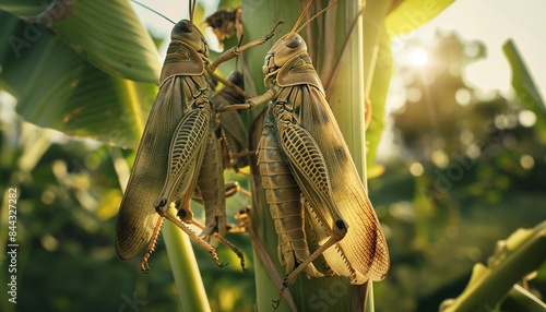 Image of the AI ​​generator of Patanga Grasshopper. eating leaves In rural farms, economic animals are commonly raised by farmers. It is a high protein food.