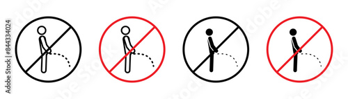 This ban piss sign prohibits urinating in public places, featuring a warning symbol, red pictogram, and caution label for restricted restroom use.