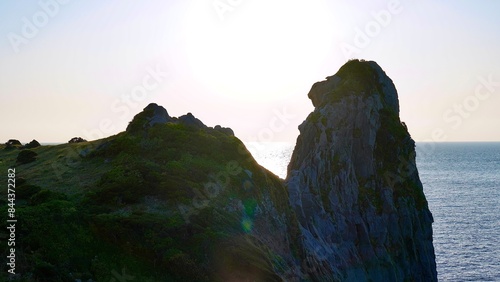 壱岐島のシンボルである猿岩の夕焼けの風景