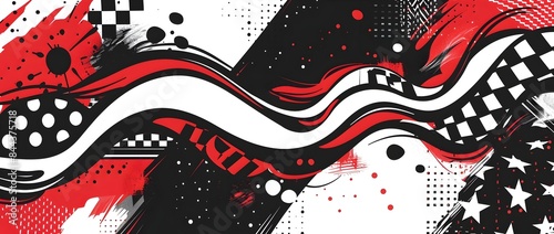 Doodle page print border design with sporty red white black background and motion blur effect