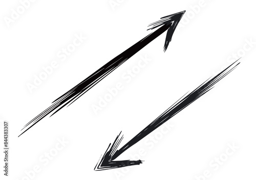 手描き筆タッチのざっくり矢印素材/上下・黒