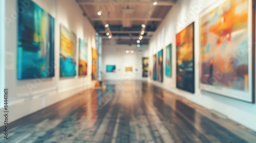 Intentionally blurred post production background of an art gallery