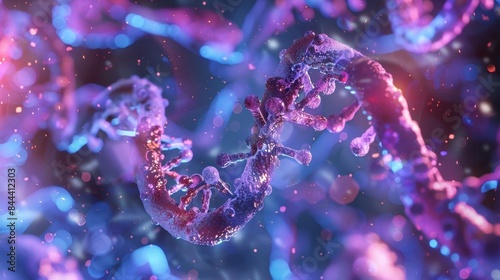 A microscopic view of small interfering RNA molecules binding to mRNA demonstrating the epigenetic mechanism of RNA interference in gene silencing