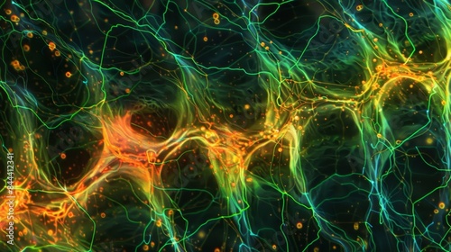 A phase contrast image showing the gradual movement of neurotransmitters from the soma to the axon terminal through axonal transport