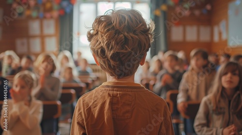 Back of a child in school.