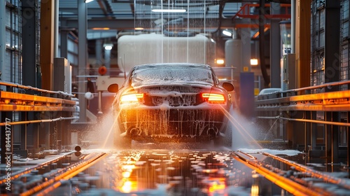 Car being washed in a machine