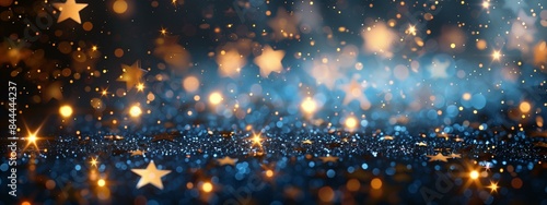 glowing sparkling gold stars on navy blue background luxury elegance, ornate opulent decorative